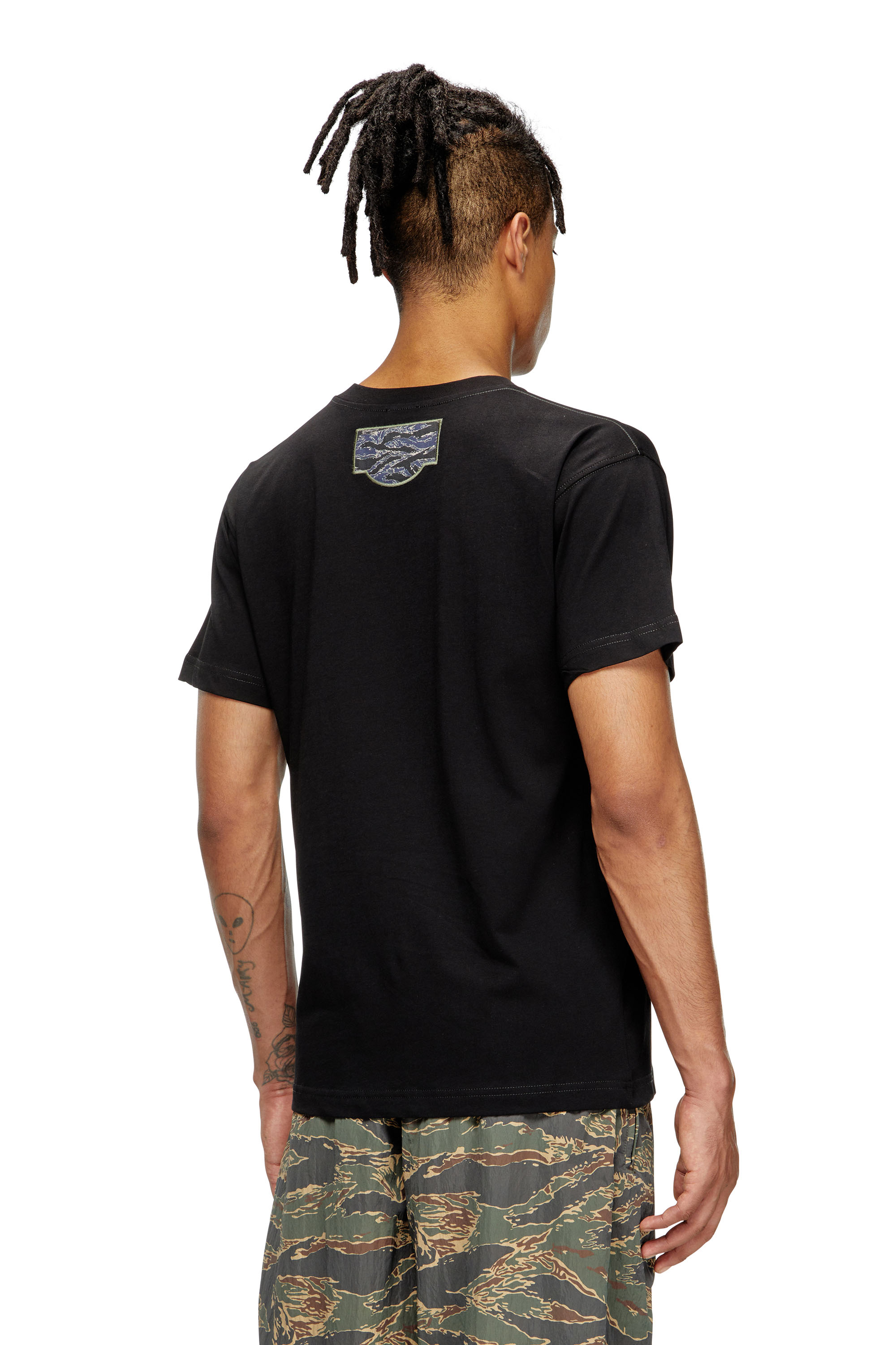 Diesel - T-NORM-T3, Man's T-shirt with camo logo patch in Black - 3